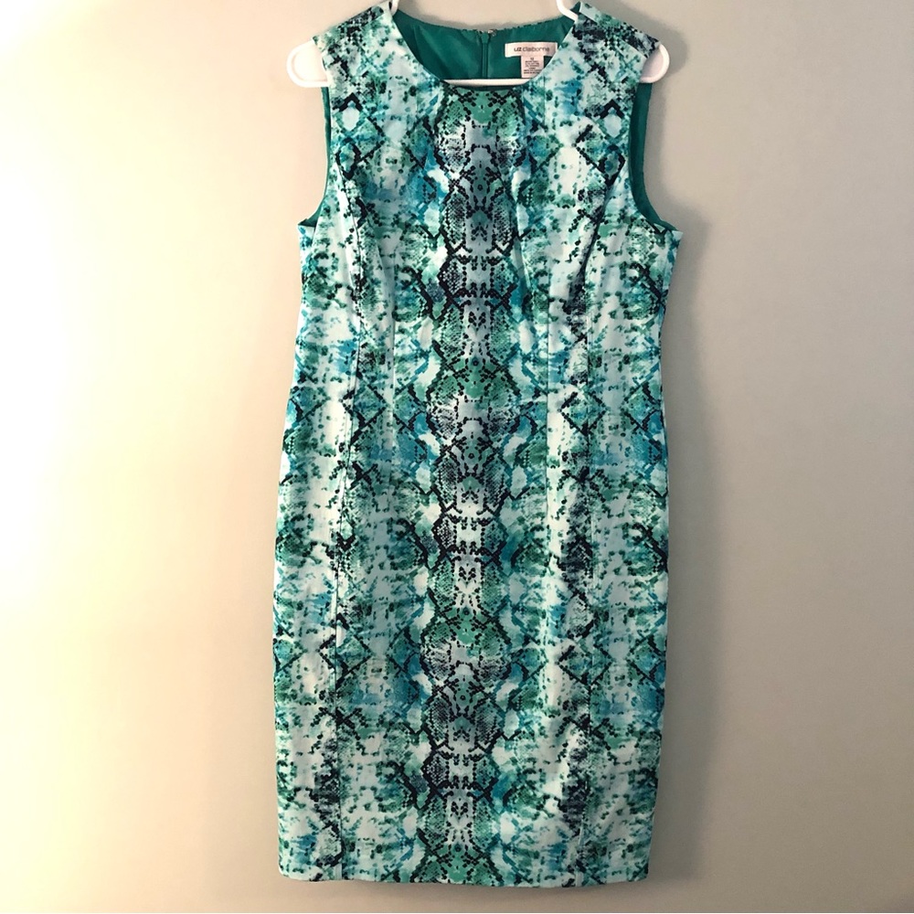 Liz Claiborne Teal and Aqua Snake-Print Sheath Dress